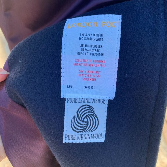 Vintage 90s London Fog Wool Overcoat Navy Double Breasted Belted Winter Coat - Picture 10 of 15